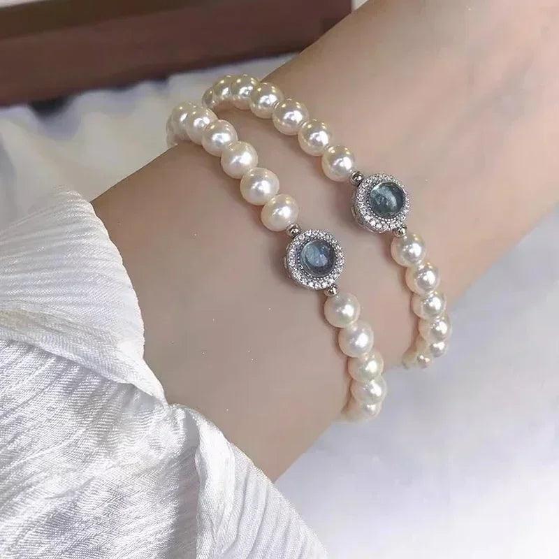 Blue Gem Pearl Bracelet