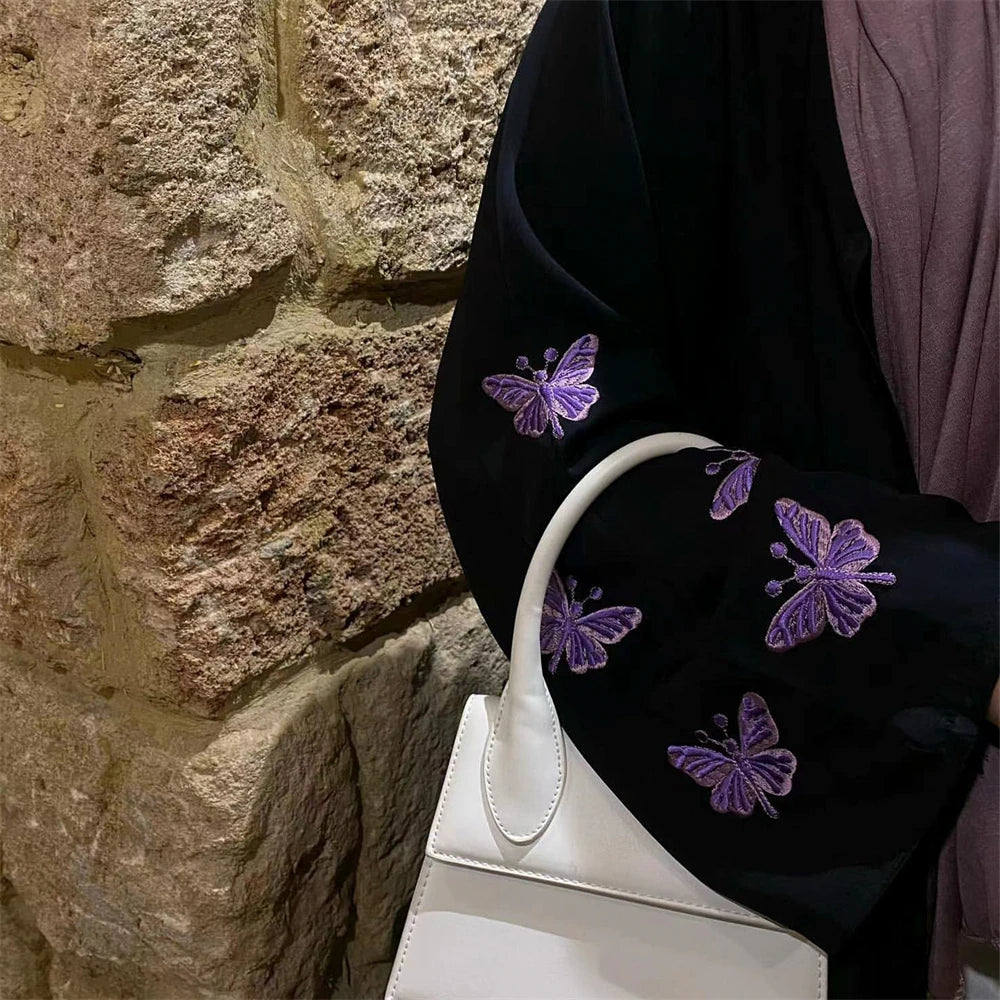 Butterfly Embroidery Open Abaya