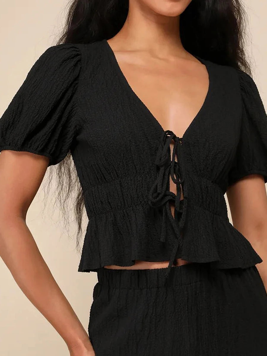 Tie Front Ruffle Crop Top