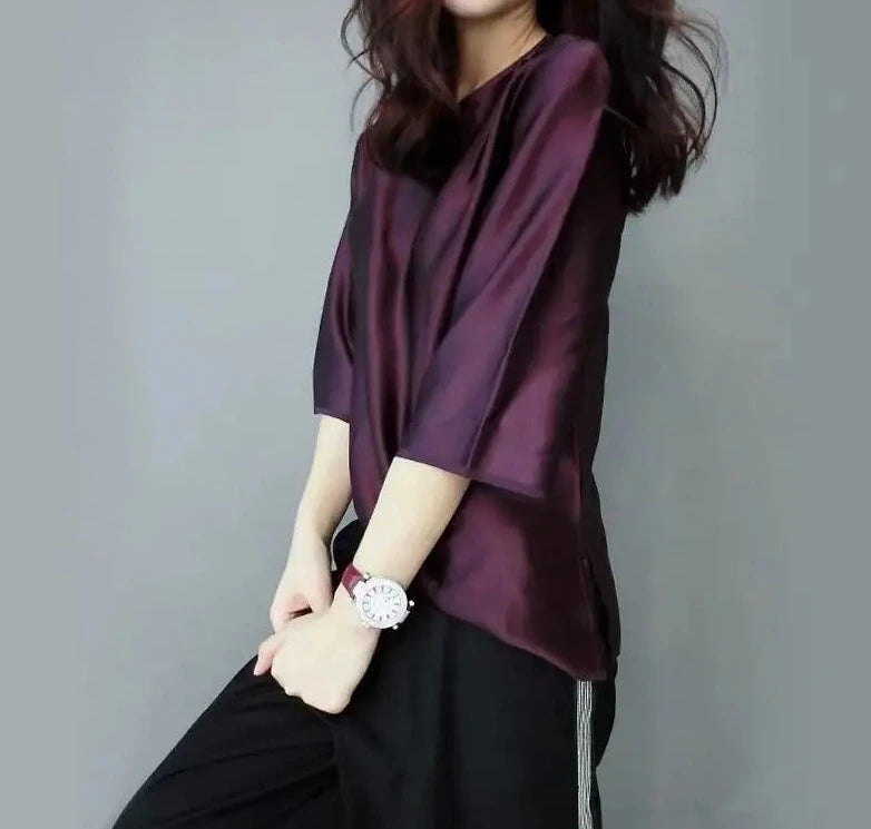 O-Neck Satin Blouse