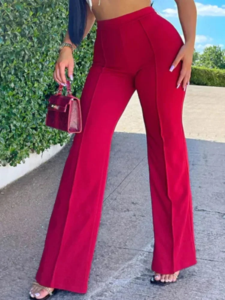 Solid High Waist Flares