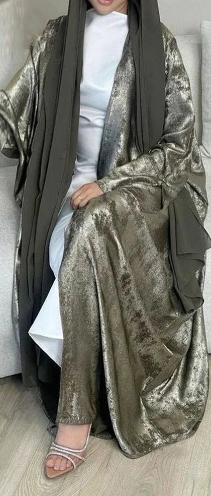 Shiny Open Khaleeji Abaya Slit Sleeves