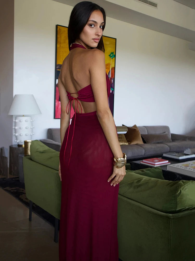 Backless Lace-Up Maxi Dress