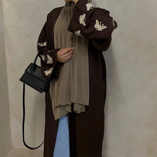 Butterfly Embroidery Open Abaya