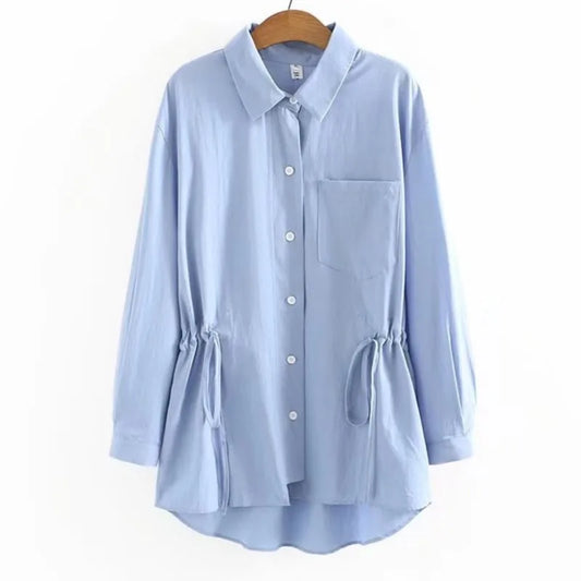 Casual Cotton Drawstring Blouse