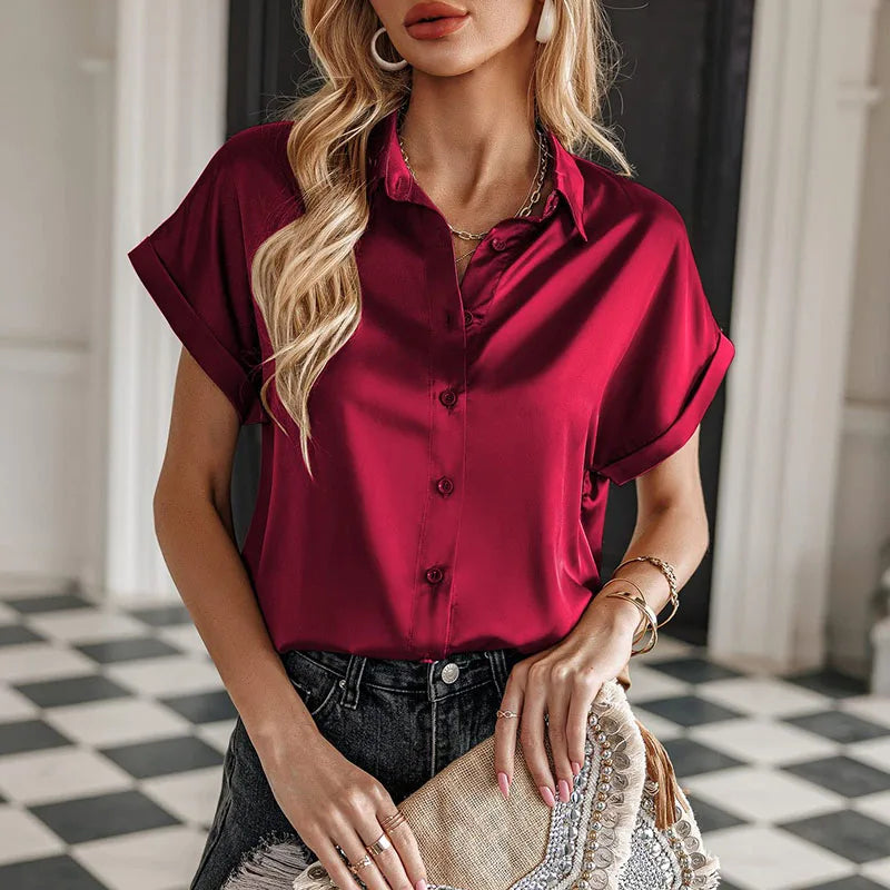 Short Sleeve Satin Blouse