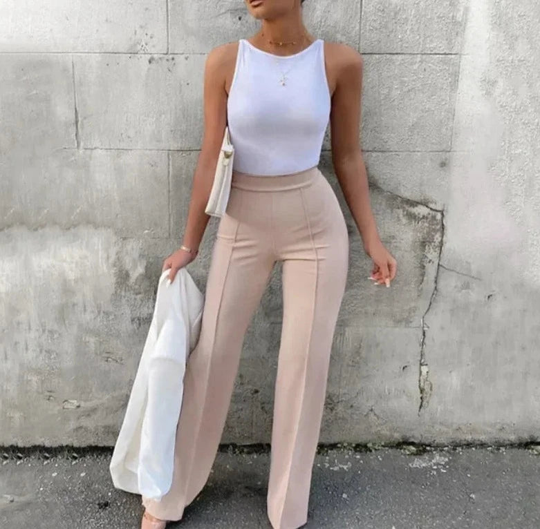 Solid High Waist Flares