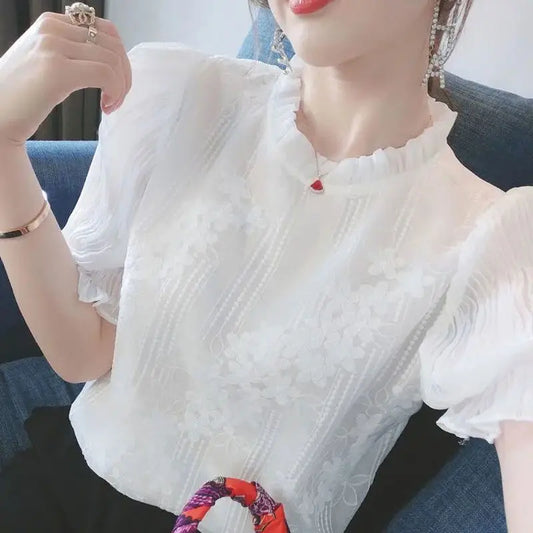 Vintage Embroidered Chiffon Blouse